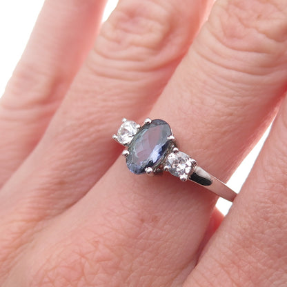 Chuck Clemency 925 Sterling Silver Real Iolite & White Topaz Ring Size 8