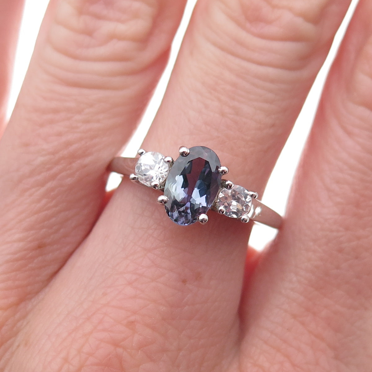 Chuck Clemency 925 Sterling Silver Real Iolite & White Topaz Ring Size 8
