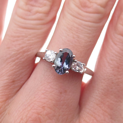 Chuck Clemency 925 Sterling Silver Real Iolite & White Topaz Ring Size 8