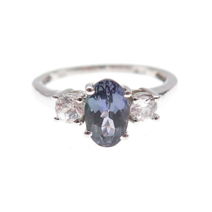 Chuck Clemency 925 Sterling Silver Real Iolite & White Topaz Ring Size 8