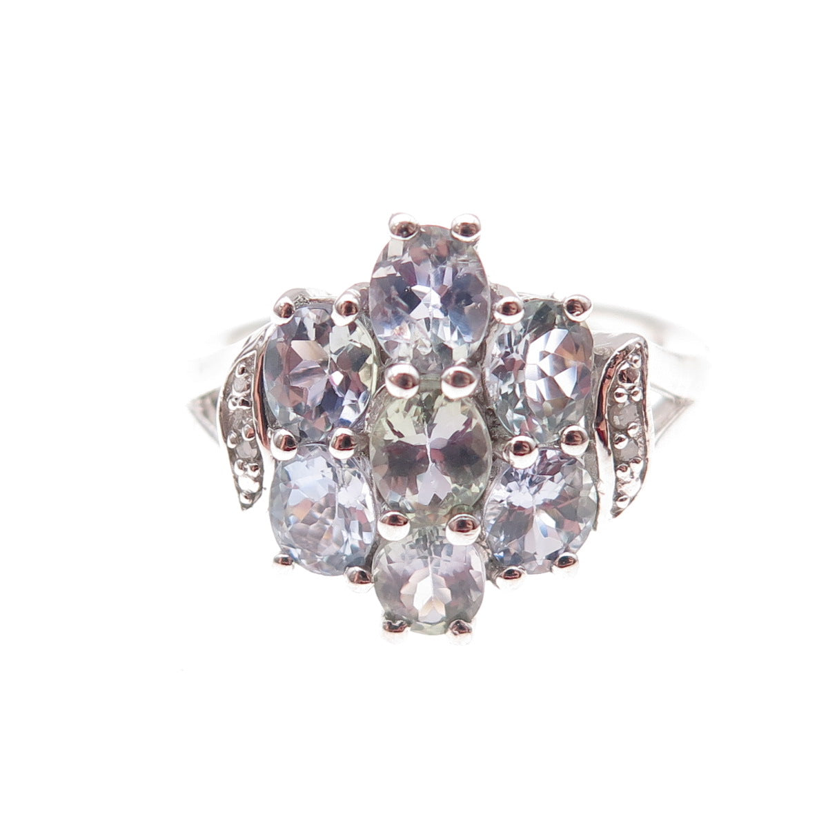 Chuck Clemency 925 Sterling Silver Real Diamond & Iolite Ring Size 8