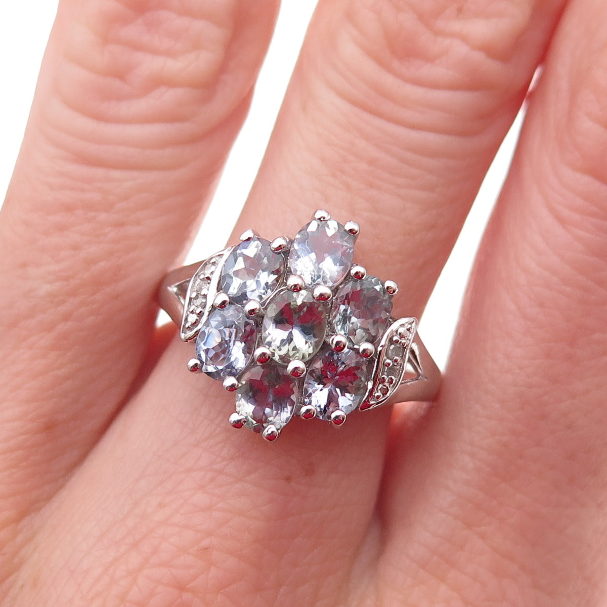 Chuck Clemency 925 Sterling Silver Real Diamond & Iolite Ring Size 8