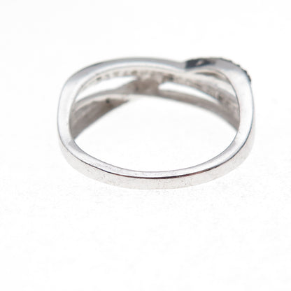 Chuck Clemency Sterling Silver Real Blue & White Diamond Crisscross Ring Size 8