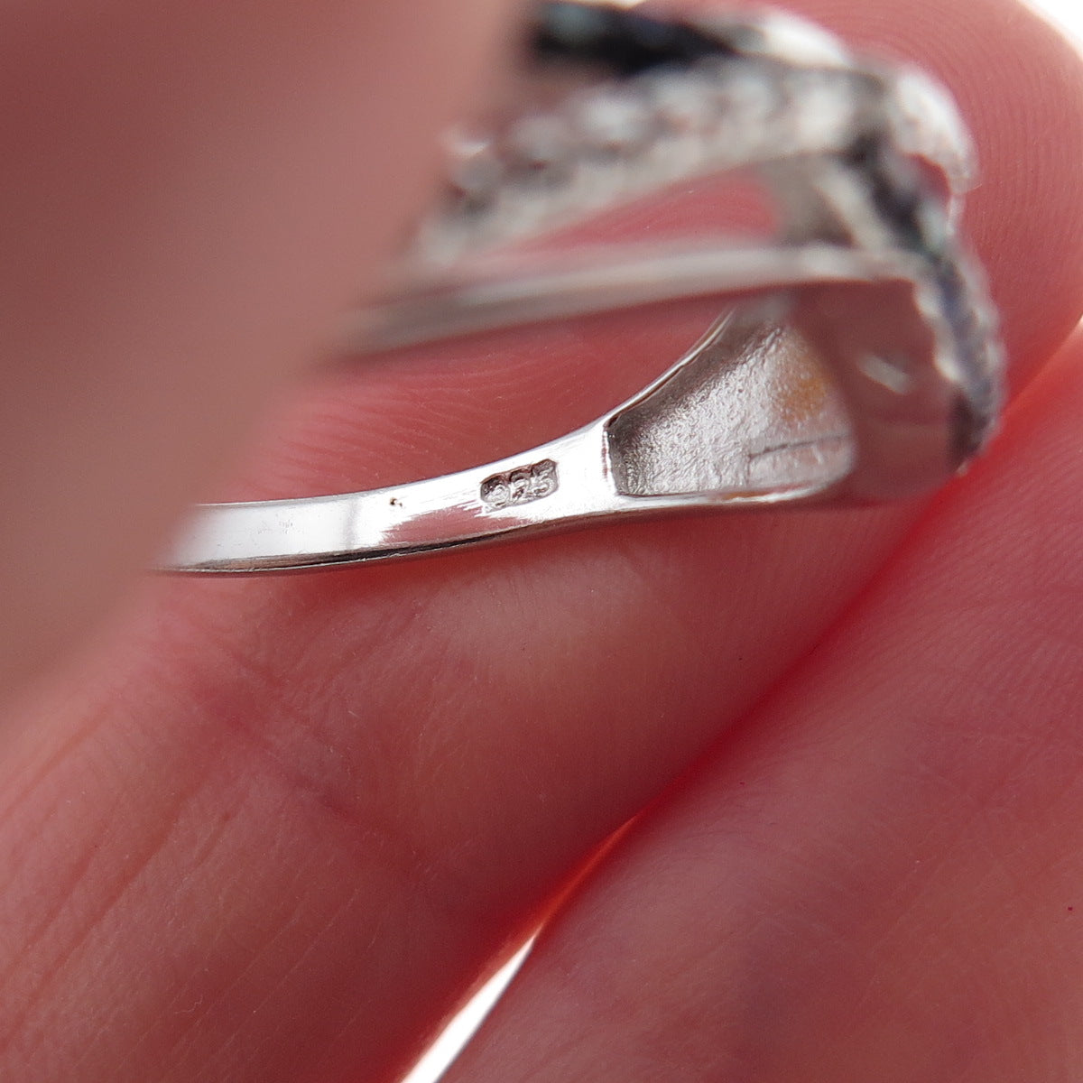 Chuck Clemency Sterling Silver Real Blue & White Diamond Crisscross Ring Size 8