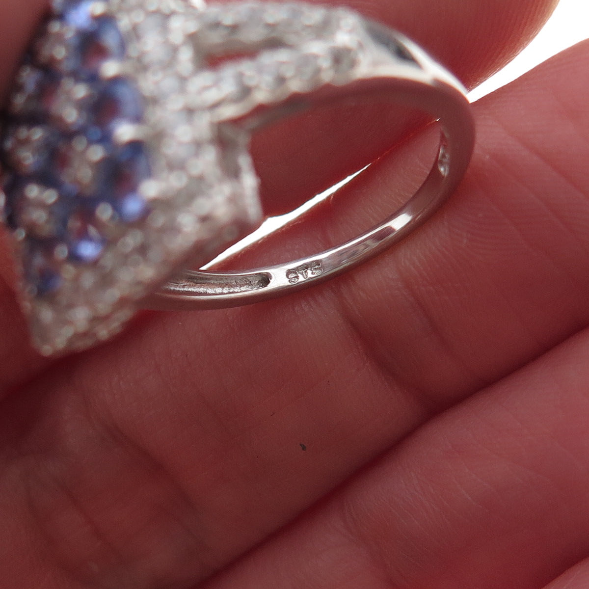 Chuck Clemency 925 Sterling Silver Real Tanzanite & White Topaz Ring Size 8.25