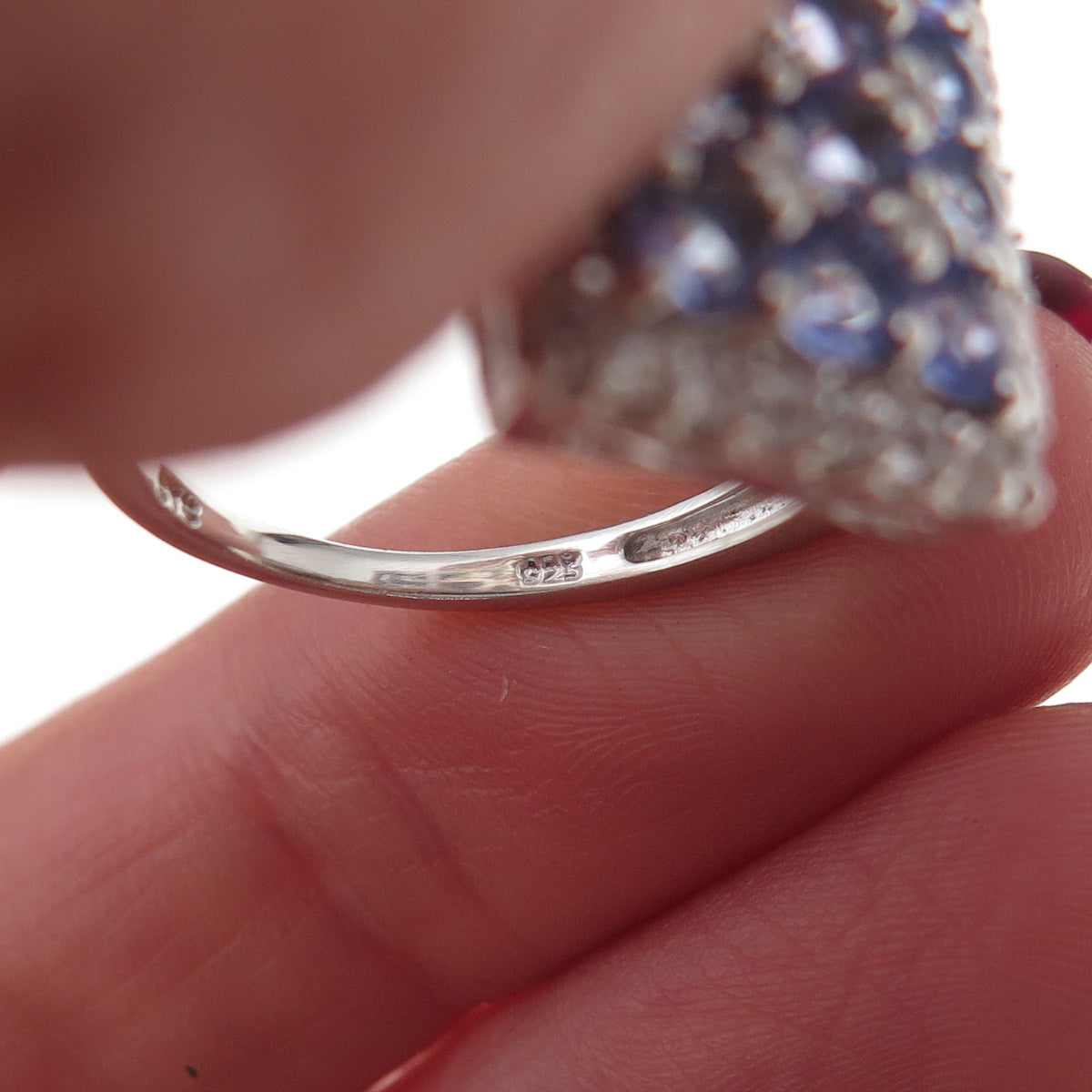 Chuck Clemency 925 Sterling Silver Real Tanzanite & White Topaz Ring Size 8.25