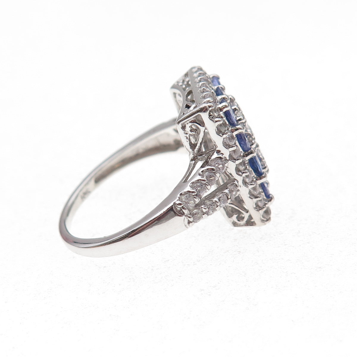 Chuck Clemency 925 Sterling Silver Real Tanzanite & White Topaz Ring Size 8.25