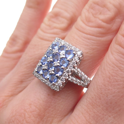 Chuck Clemency 925 Sterling Silver Real Tanzanite & White Topaz Ring Size 8.25