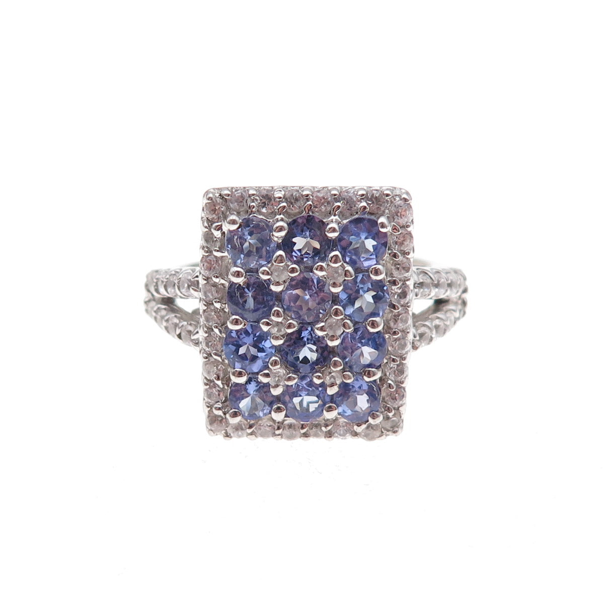 Chuck Clemency 925 Sterling Silver Real Tanzanite & White Topaz Ring Size 8.25