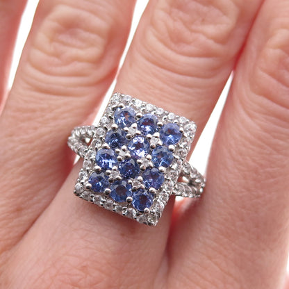 Chuck Clemency 925 Sterling Silver Real Tanzanite & White Topaz Ring Size 8.25
