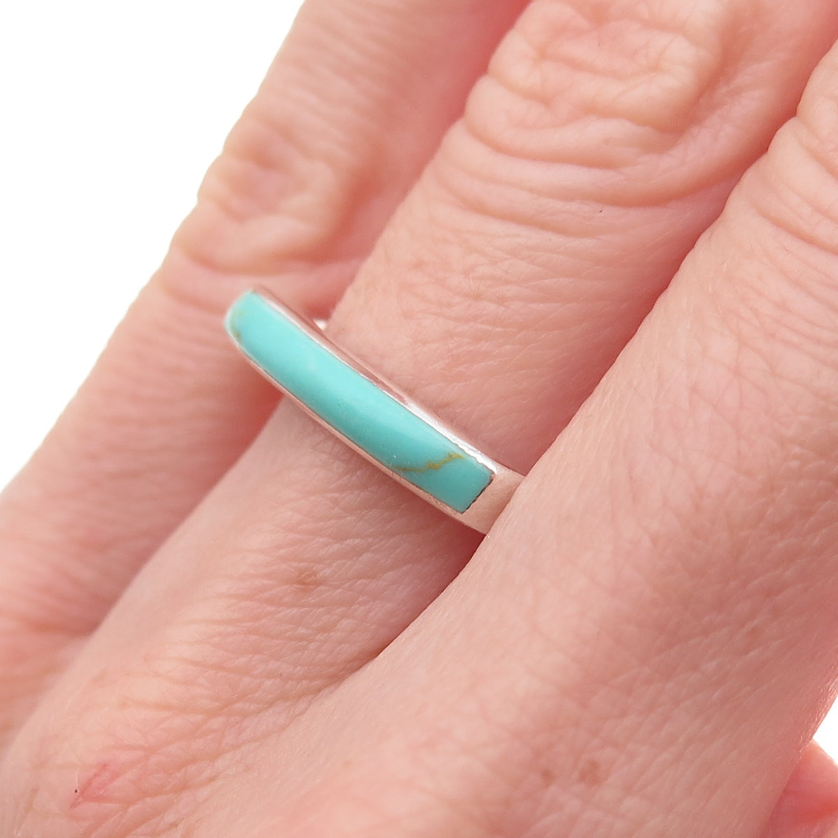 925 Sterling Silver Vintage Real Turquoise Modernist Ring Size 6.25