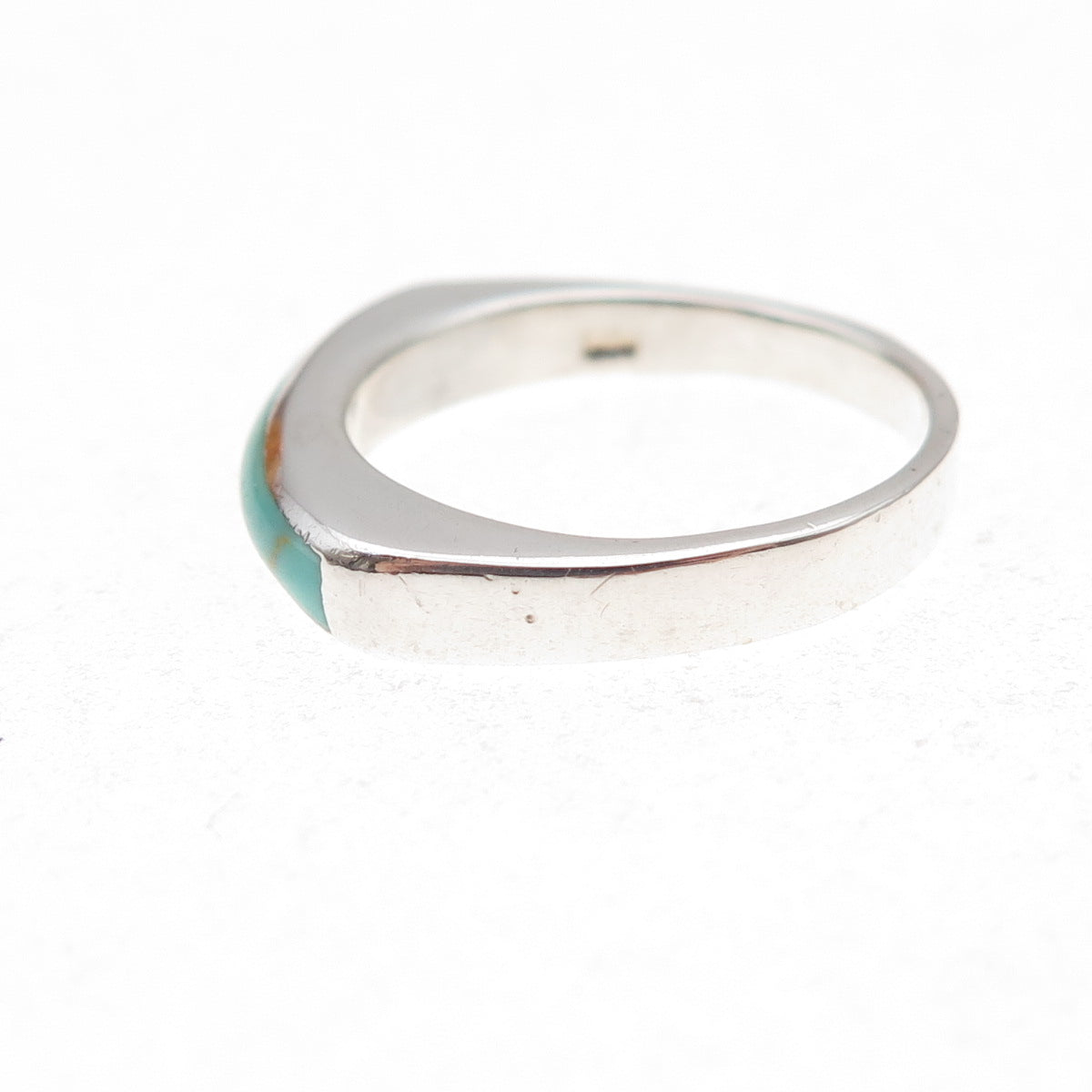 925 Sterling Silver Vintage Real Turquoise Modernist Ring Size 6.25