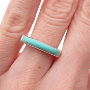 925 Sterling Silver Vintage Real Turquoise Modernist Ring Size 6.25