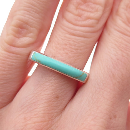 925 Sterling Silver Vintage Real Turquoise Modernist Ring Size 6.25
