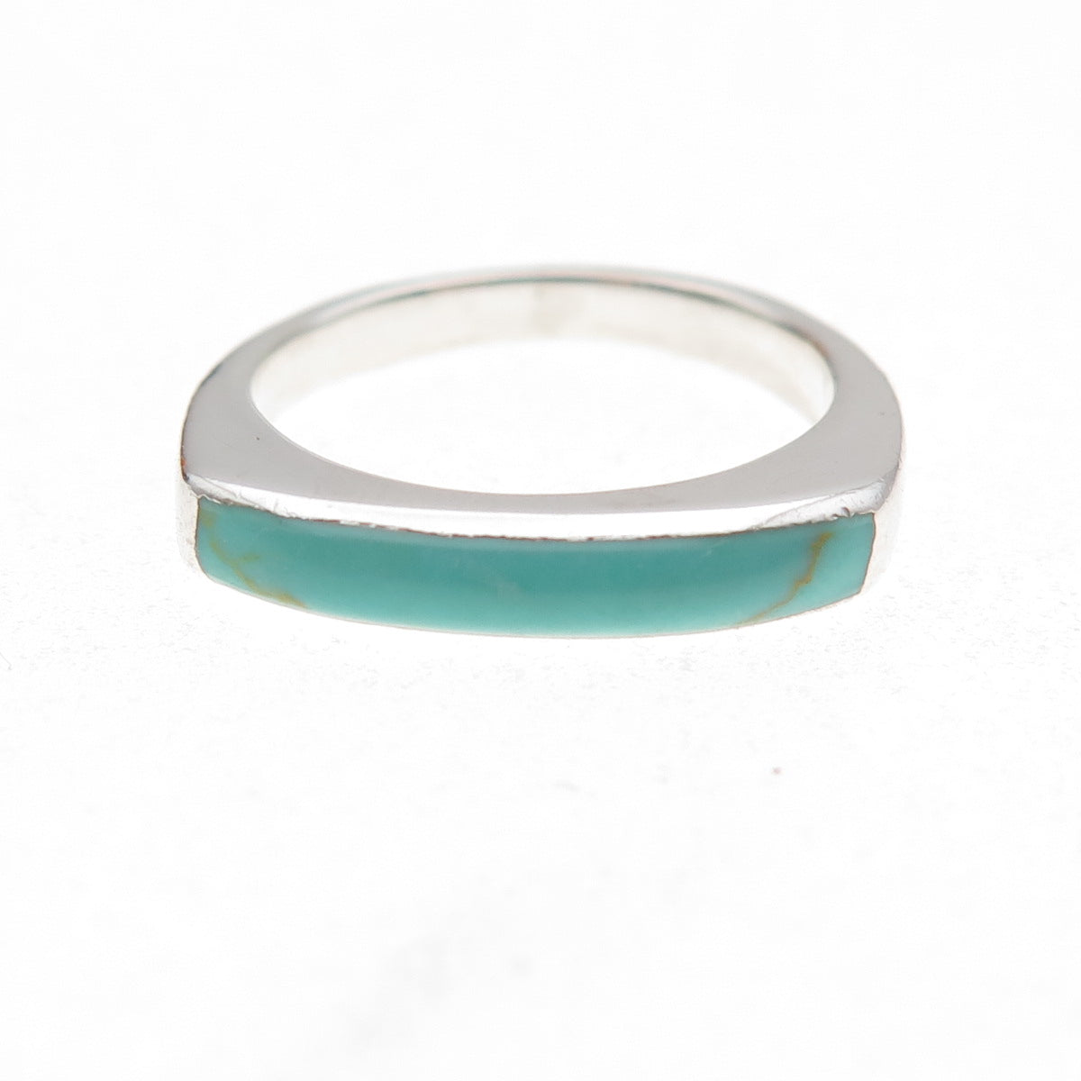 925 Sterling Silver Vintage Real Turquoise Modernist Ring Size 6.25