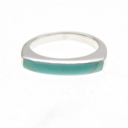 925 Sterling Silver Vintage Real Turquoise Modernist Ring Size 6.25