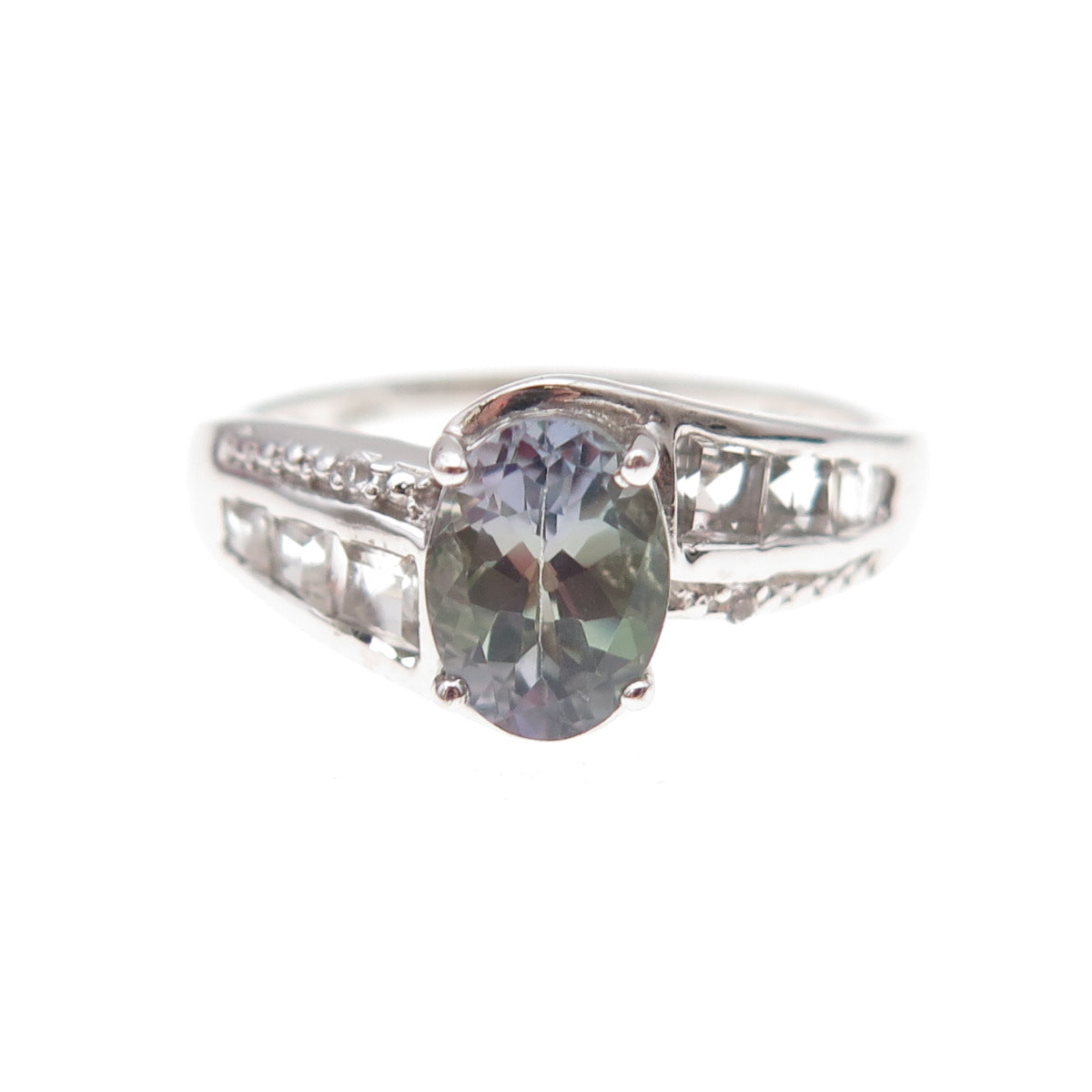 Chuck Clemency 925 Sterling Silver Real Iolite & White Topaz Ring Size 8.25