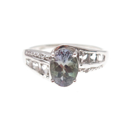 Chuck Clemency 925 Sterling Silver Real Iolite & White Topaz Ring Size 8.25