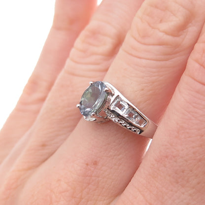 Chuck Clemency 925 Sterling Silver Real Iolite & White Topaz Ring Size 8.25