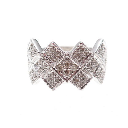 925 Sterling Silver Mexico Real Round-Cut Diamond Geometric Ring Size 7