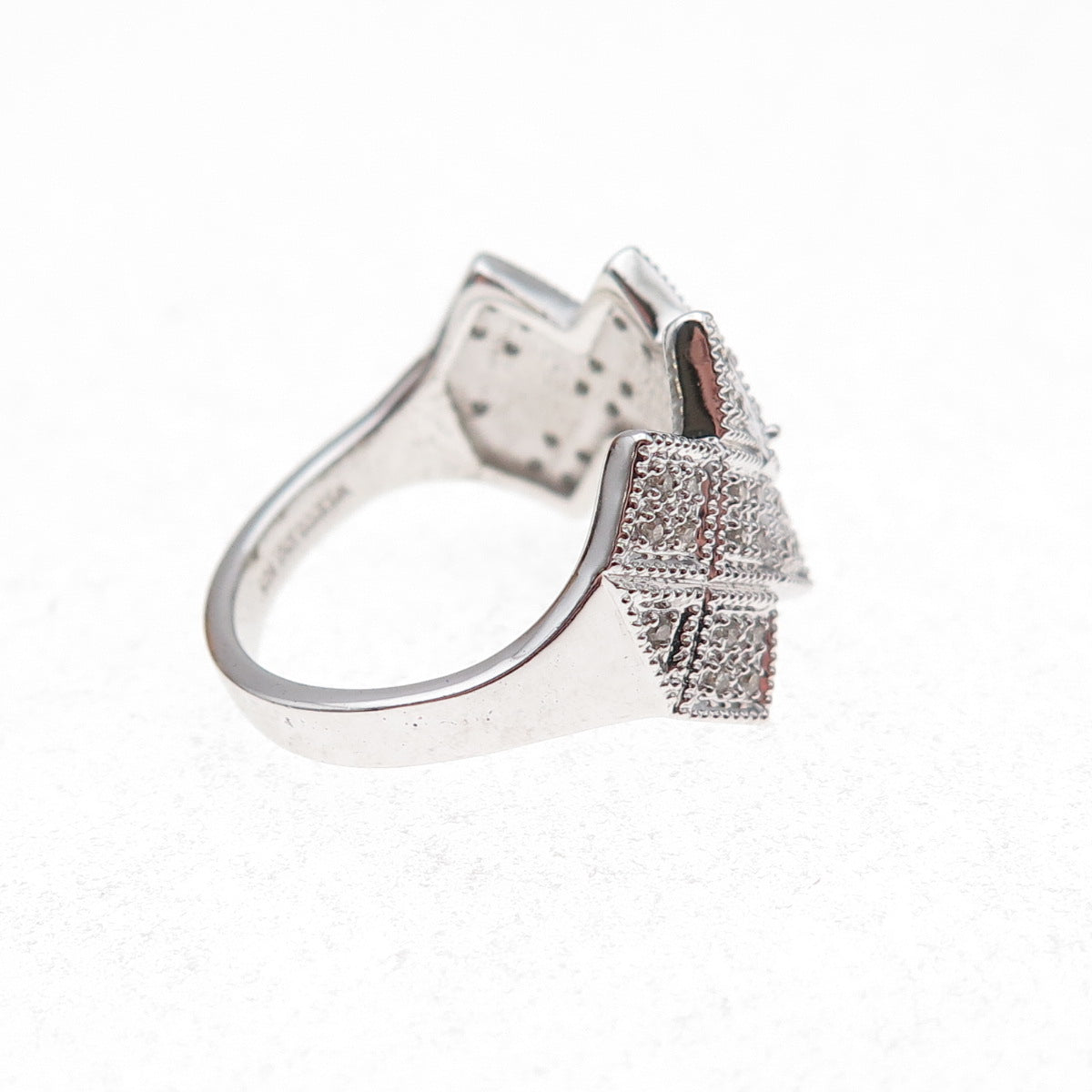 925 Sterling Silver Mexico Real Round-Cut Diamond Geometric Ring Size 7