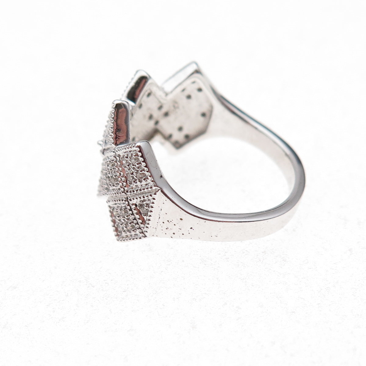 925 Sterling Silver Mexico Real Round-Cut Diamond Geometric Ring Size 7