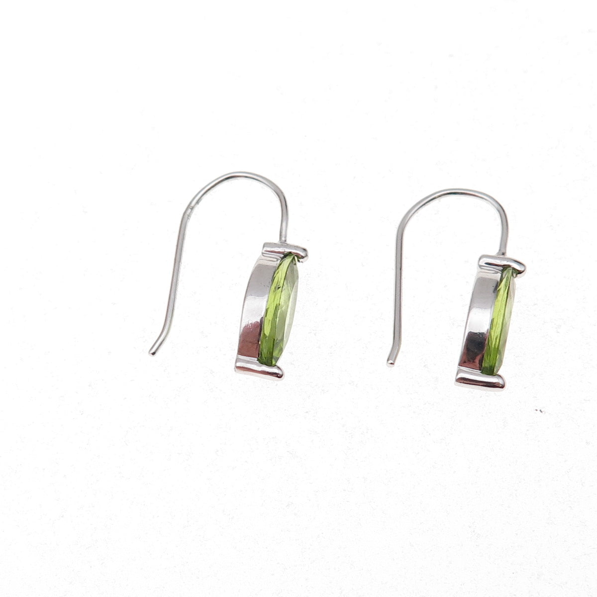 925 Sterling Silver Mexico Real Marquise-Cut Peridot Dangle Earrings