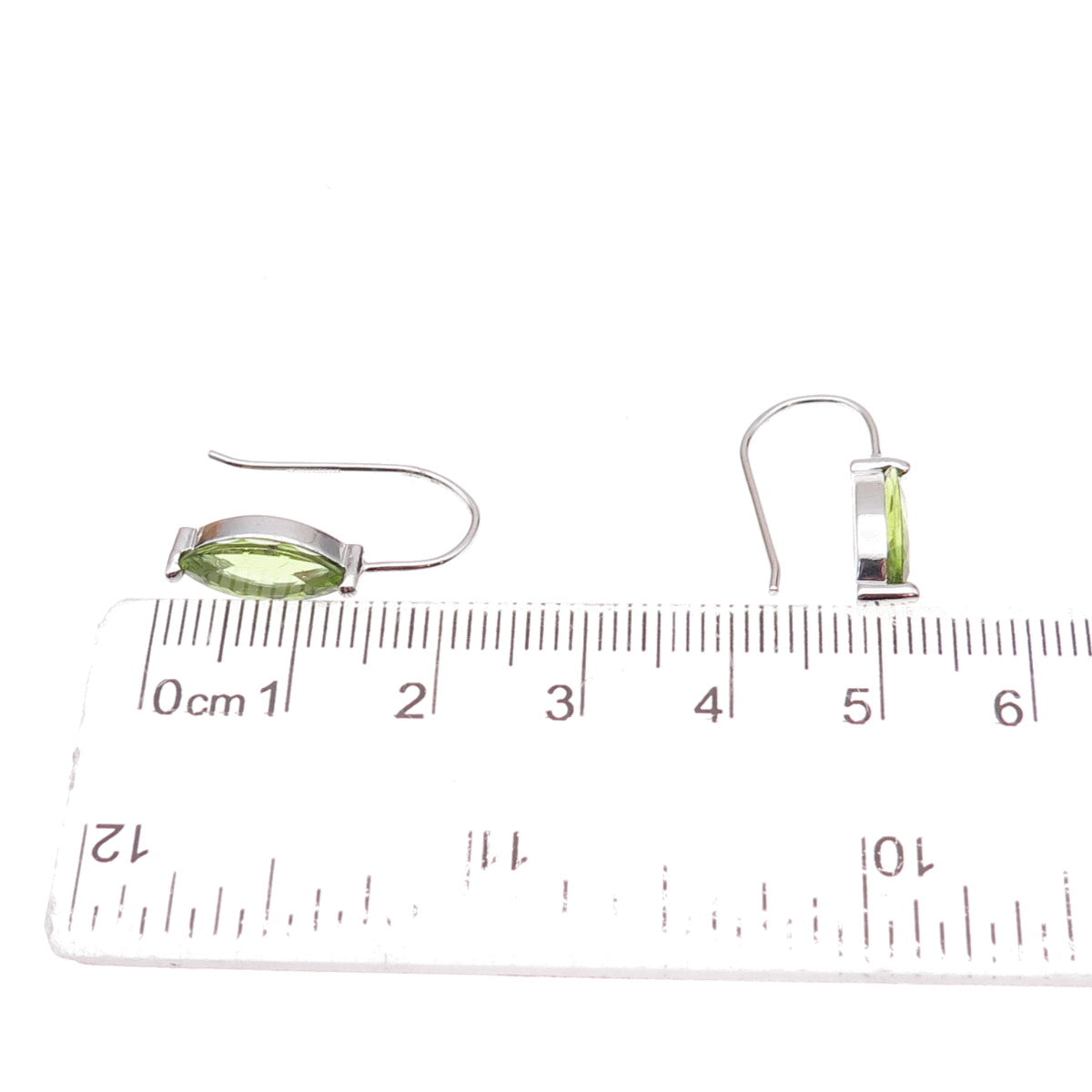 925 Sterling Silver Mexico Real Marquise-Cut Peridot Dangle Earrings