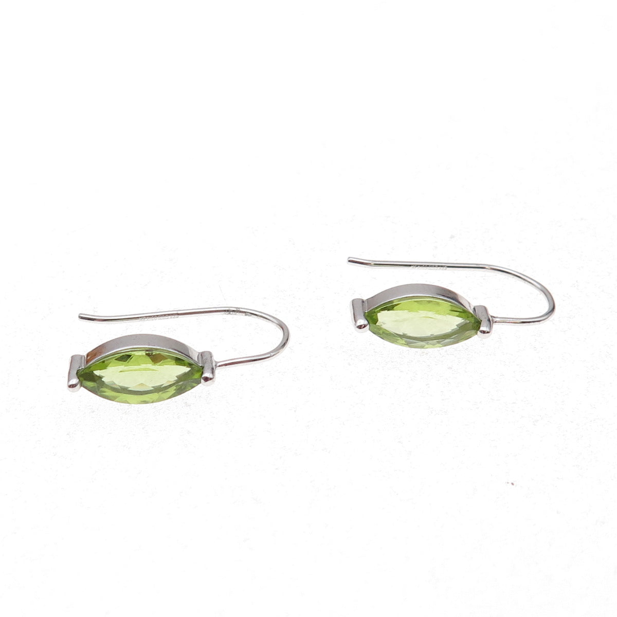 925 Sterling Silver Mexico Real Marquise-Cut Peridot Dangle Earrings