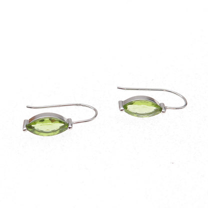 925 Sterling Silver Mexico Real Marquise-Cut Peridot Dangle Earrings