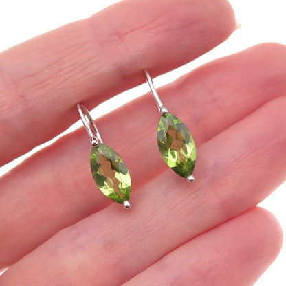 925 Sterling Silver Mexico Real Marquise-Cut Peridot Dangle Earrings