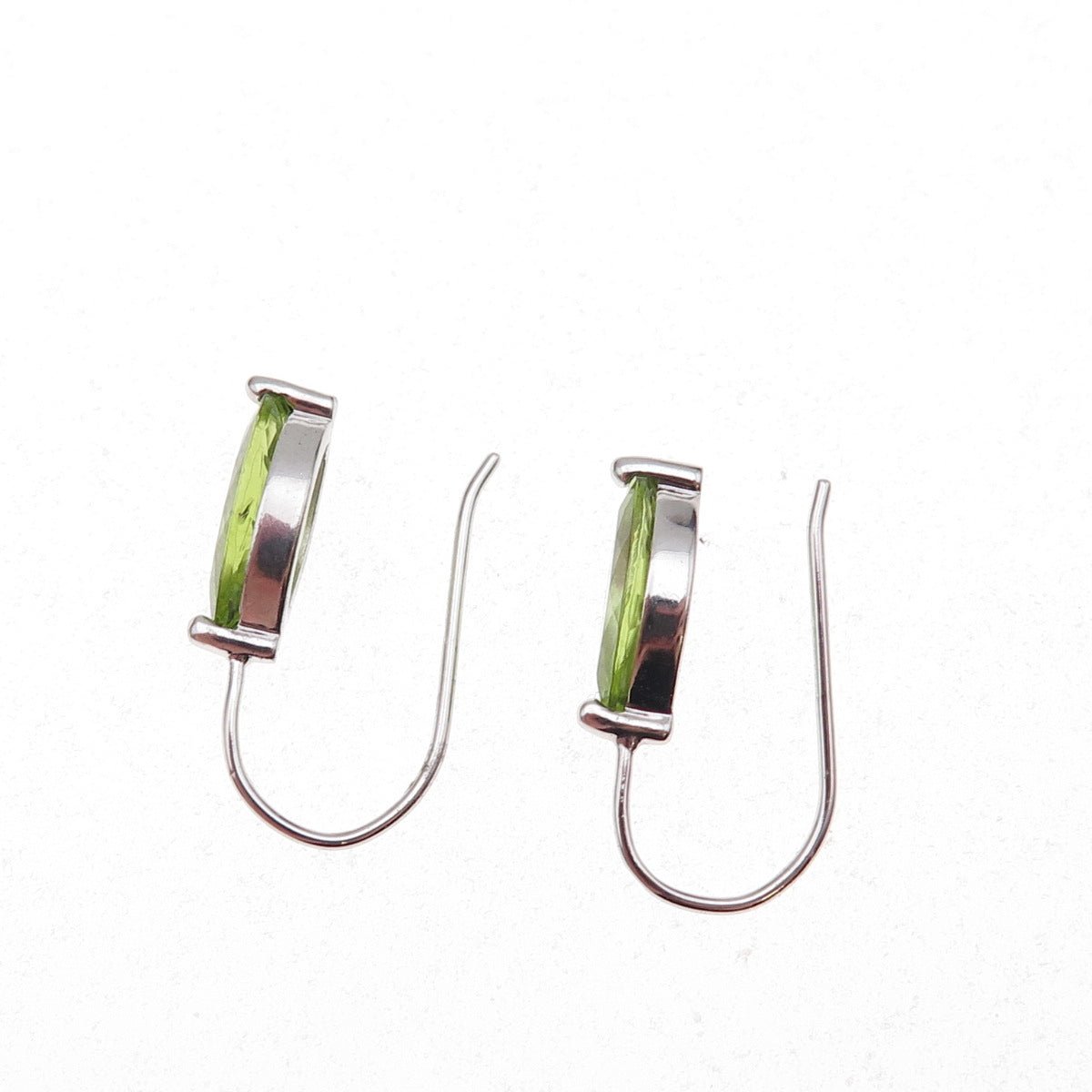 925 Sterling Silver Mexico Real Marquise-Cut Peridot Dangle Earrings