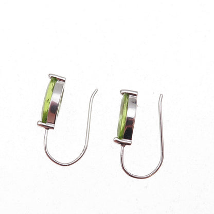 925 Sterling Silver Mexico Real Marquise-Cut Peridot Dangle Earrings