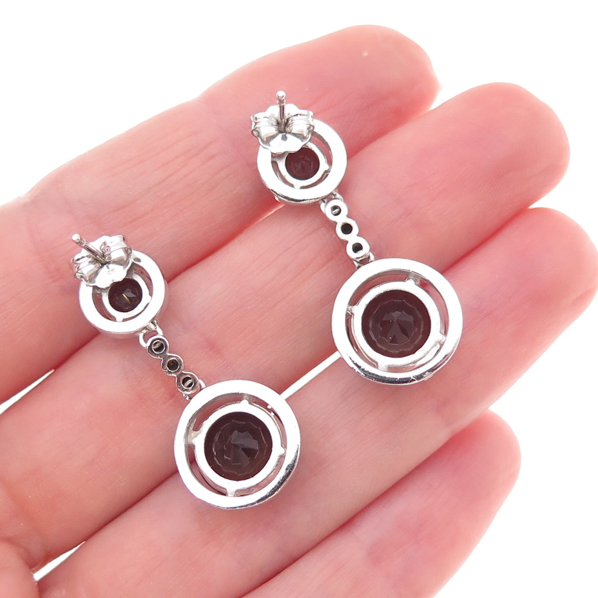Atelier 925 Sterling Silver Mexico Real Smoky Quartz Dangle Earrings