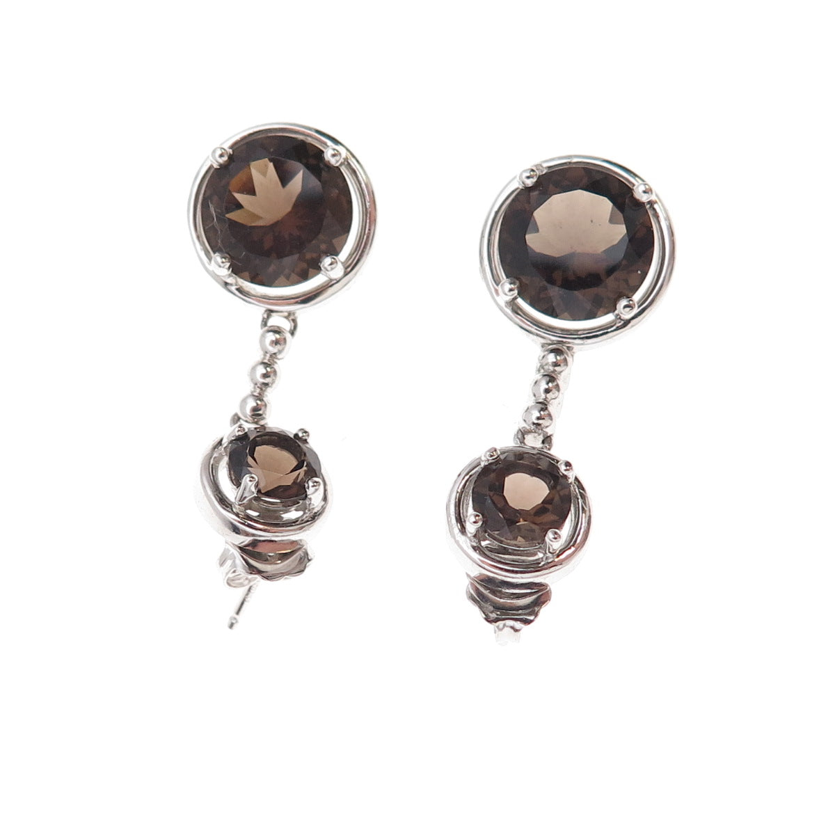 Atelier 925 Sterling Silver Mexico Real Smoky Quartz Dangle Earrings