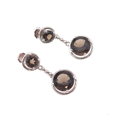 Atelier 925 Sterling Silver Mexico Real Smoky Quartz Dangle Earrings