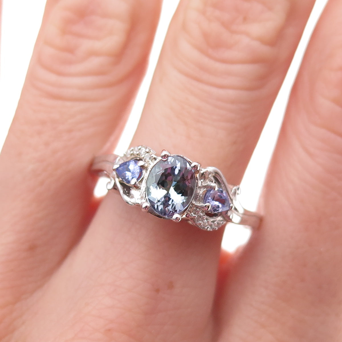 Chuck Clemency 925 Sterling Silver Real Tanzanite & White Topaz Ring Size 8