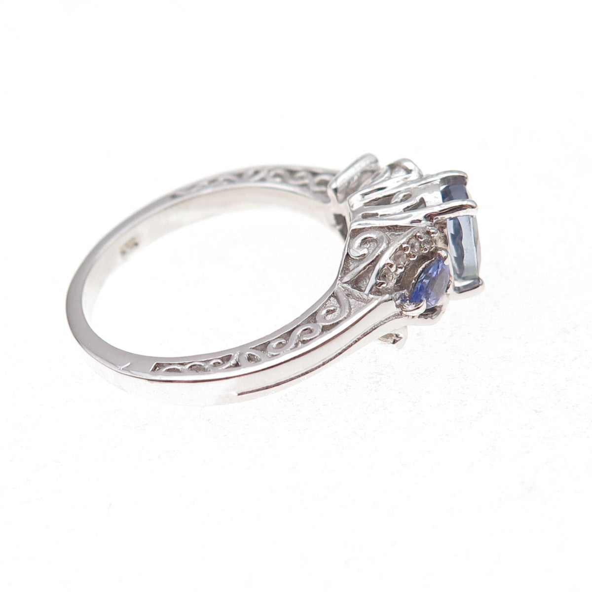 Chuck Clemency 925 Sterling Silver Real Tanzanite & White Topaz Ring Size 8