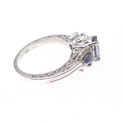 Chuck Clemency 925 Sterling Silver Real Tanzanite & White Topaz Ring Size 8