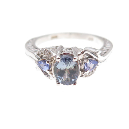 Chuck Clemency 925 Sterling Silver Real Tanzanite & White Topaz Ring Size 8