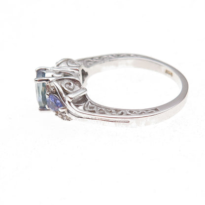 Chuck Clemency 925 Sterling Silver Real Tanzanite & White Topaz Ring Size 8