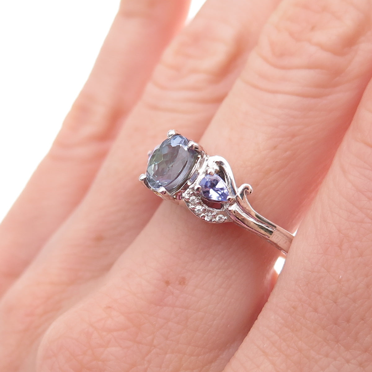 Chuck Clemency 925 Sterling Silver Real Tanzanite & White Topaz Ring Size 8