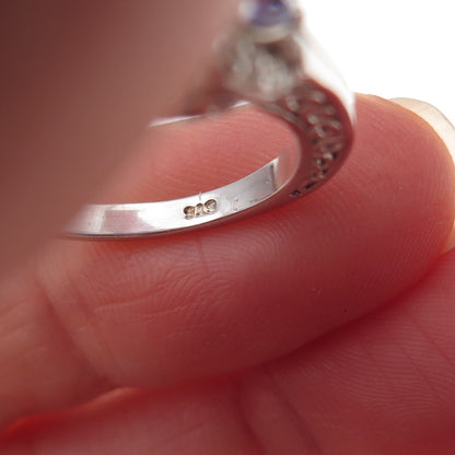 Chuck Clemency 925 Sterling Silver Real Tanzanite & White Topaz Ring Size 8