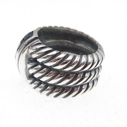 925 Sterling Silver Vintage Real Sapphire Modernist Oxidized Ring Size 7