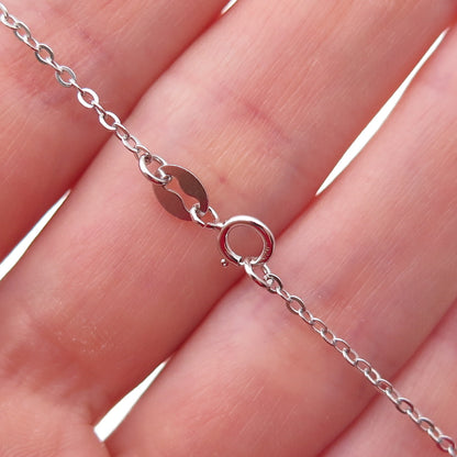 925 Sterling Silver Mexico Real Diamond & Aquamarine Cable Chain Necklace 18"