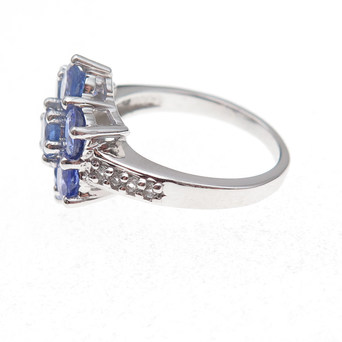 Chuck Clemency 925 Sterling Silver Real Tanzanite & White Topaz Ring Size 8