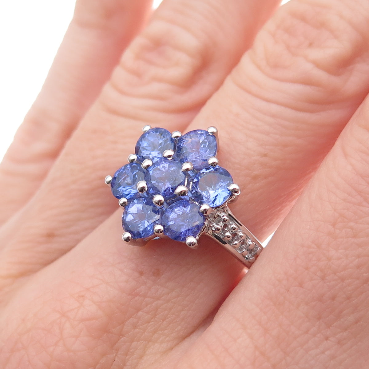 Chuck Clemency 925 Sterling Silver Real Tanzanite & White Topaz Ring Size 8