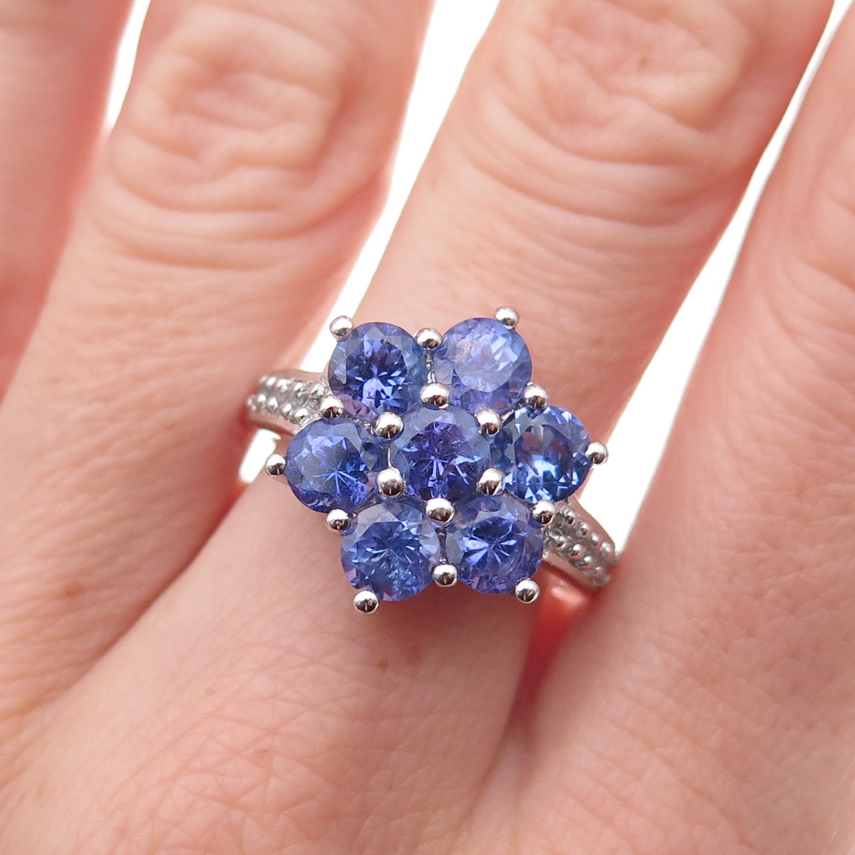 Chuck Clemency 925 Sterling Silver Real Tanzanite & White Topaz Ring Size 8