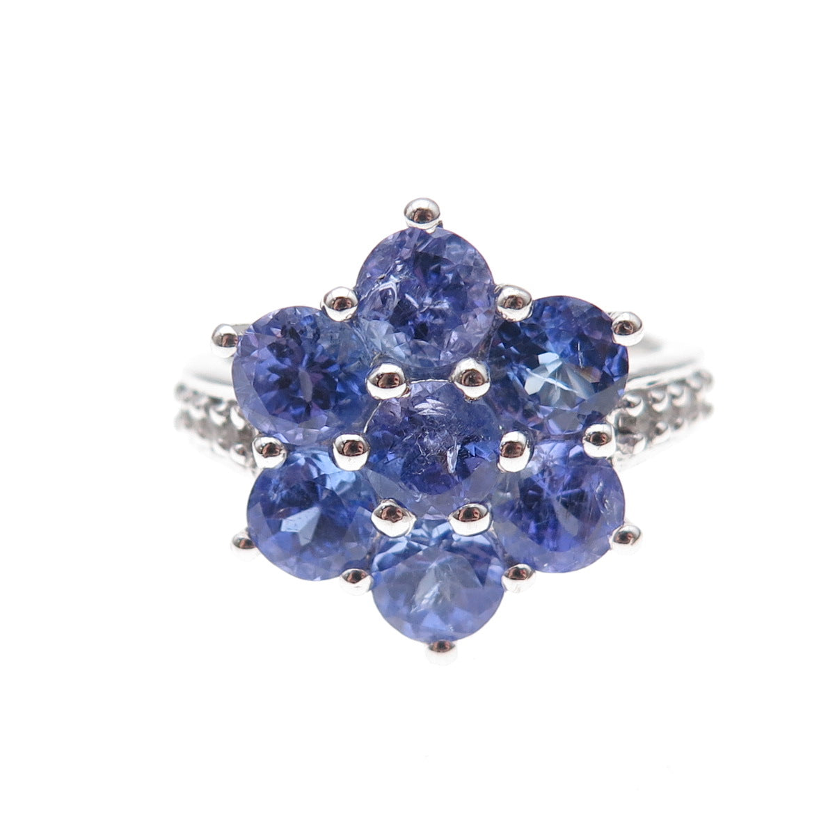 Chuck Clemency 925 Sterling Silver Real Tanzanite & White Topaz Ring Size 8