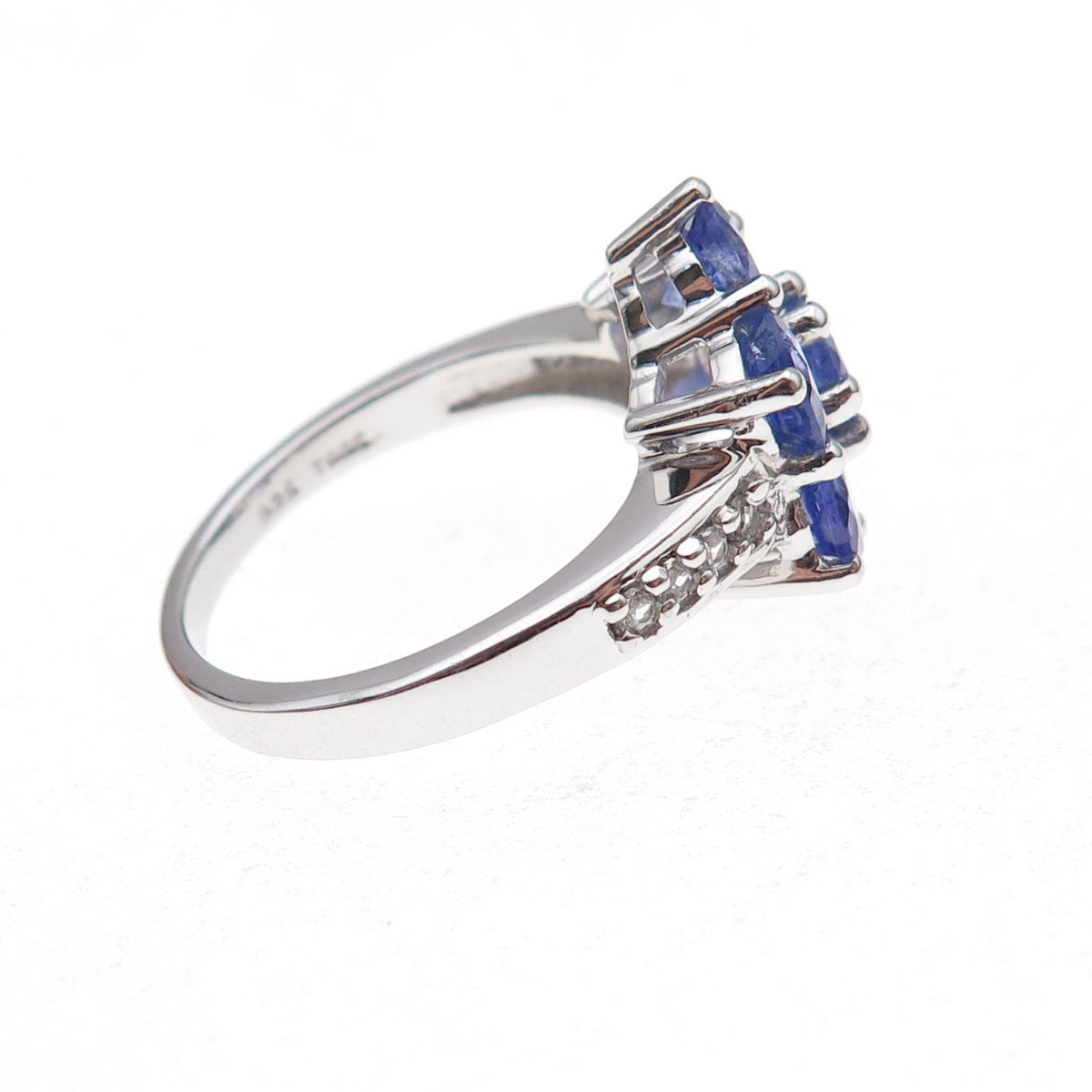 Chuck Clemency 925 Sterling Silver Real Tanzanite & White Topaz Ring Size 8